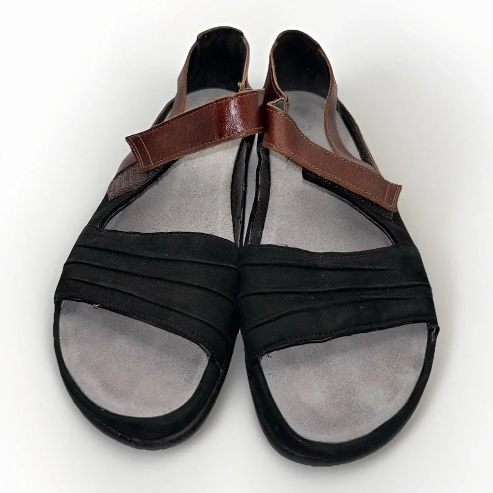 Naot Papaki Black Nubuck Brown Leather Comfort Walking Sandals Shoes Womens 39 8